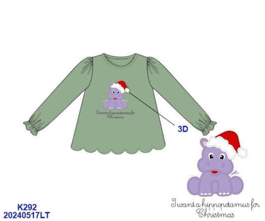 RTS: Christmas Shirt Only- Girls Hippopotamus Shirt