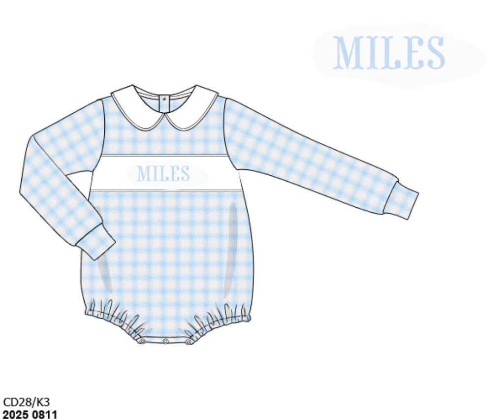 RTS: Gingham Name Smocks- Boys Bubble "MILES"