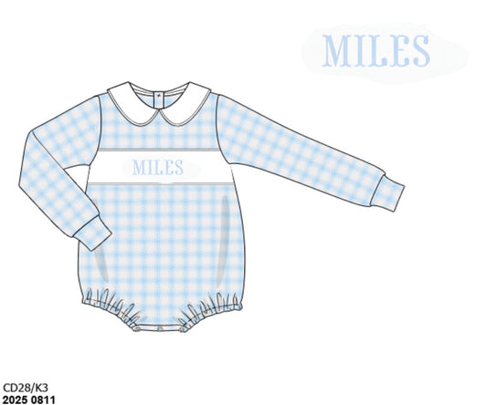 RTS: Gingham Name Smocks- Boys Bubble "MILES"
