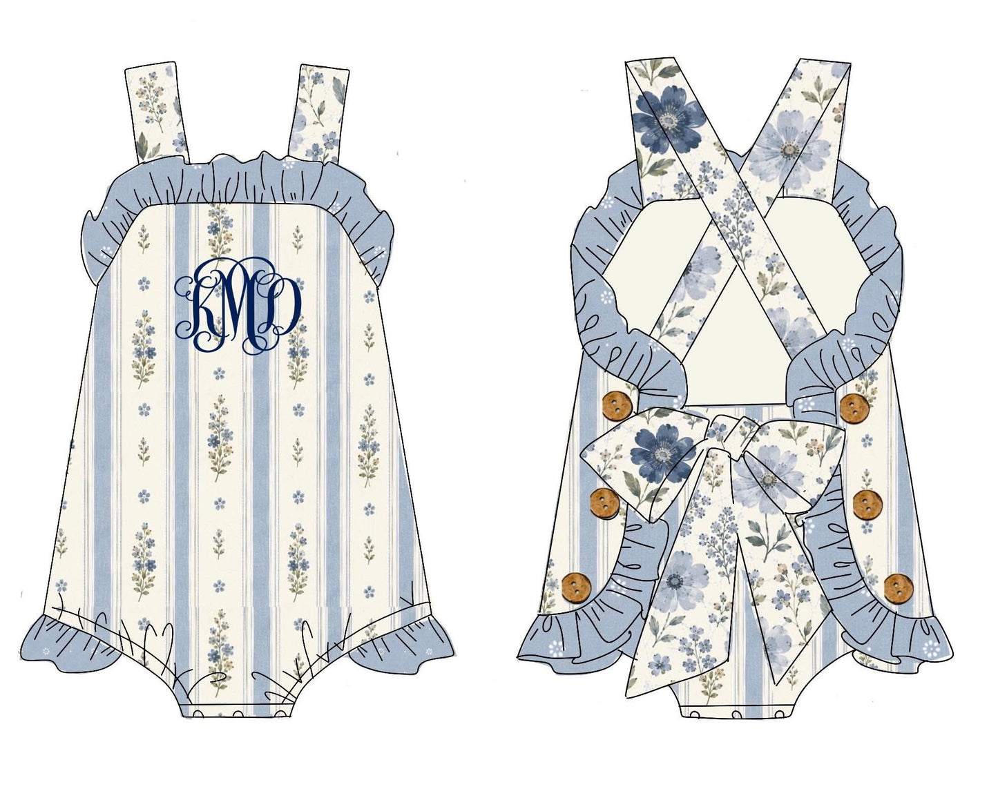 Pre Order 148: Kacie's Floral & Plaid- Girls Knit Sunsuit