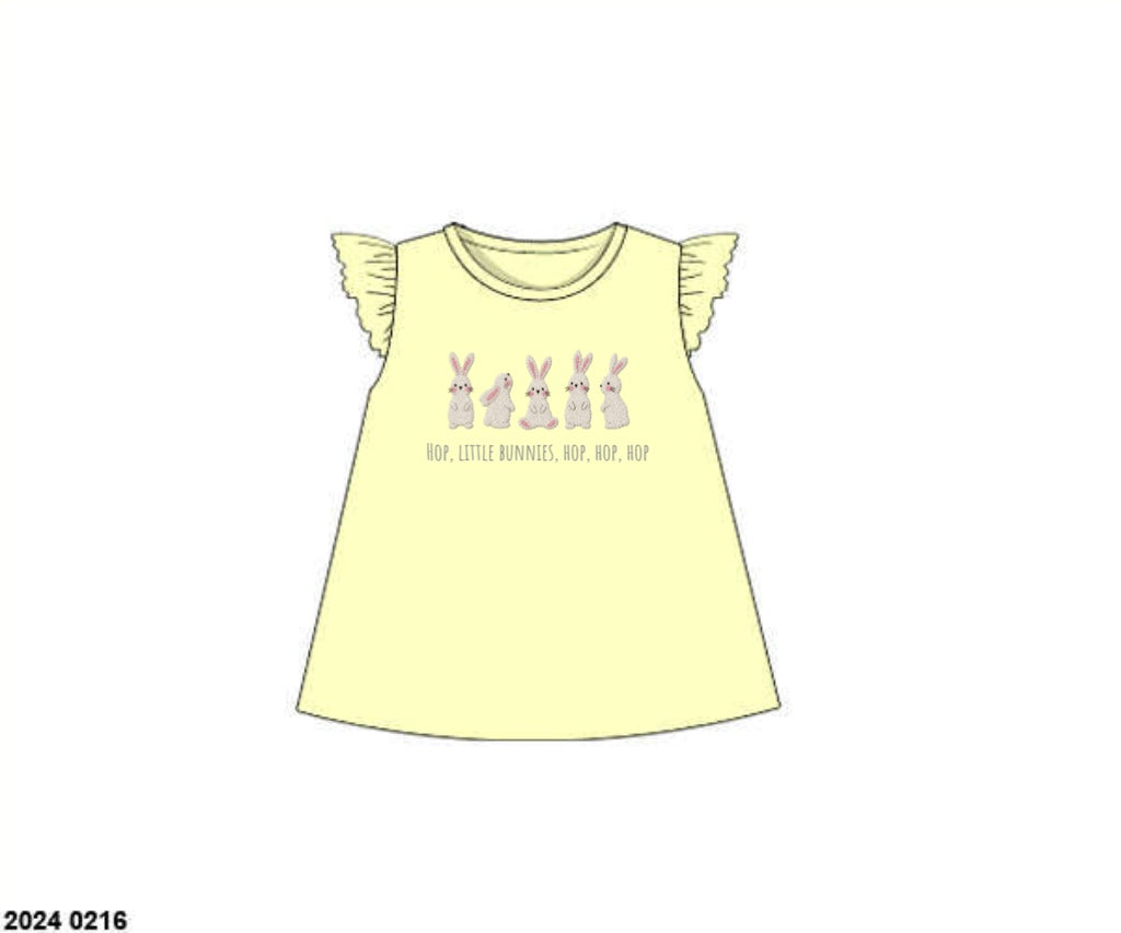 Pre Order 148: Easter Shirt Only- Girls Embroidered Hop Little Bunny Shirt