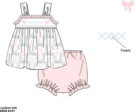RTS: Chandler Bows- Girls Knit Name Smock Bloomer Set “MOMY’S BABY”