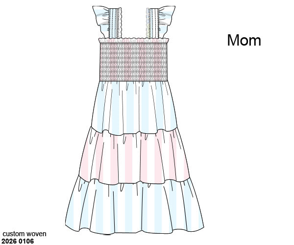 Pre Order 138: Pastel Stripe- Mom/Mini Woven Midi Dress