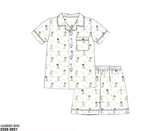 Pre Order 151: Little Hands, Big Prayers- Boys Knit Button Up Lounge Set