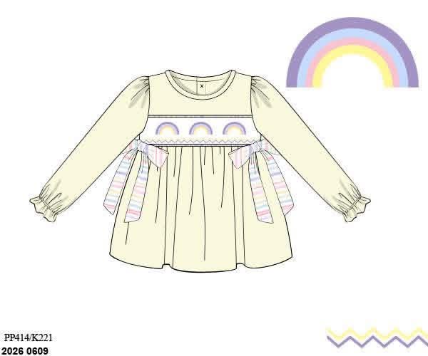 Pre Order 146: Girls Only- Smocked Rainbow Knit Shirt
