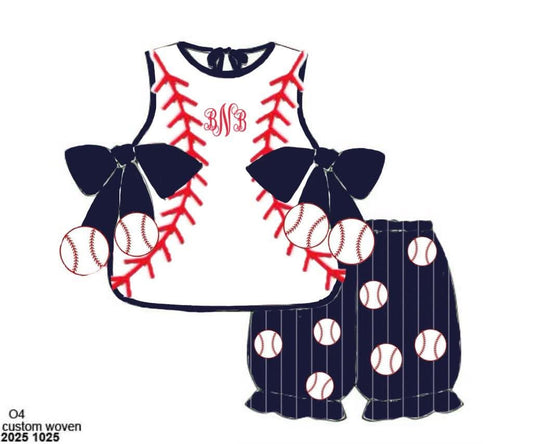 Special Pricing 2.0: Navy Baseball- Girls Knit Bubble Short Set