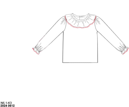 RTS: Layering Tops- Girl Knit Shirt With Red Trim