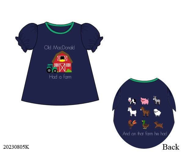 RTS: Old McDonald- Girls Appliqué Knit Shirt