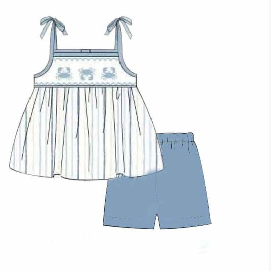 RTS: Blue Crabs & Fish- Girls Knit Biker Short Set
