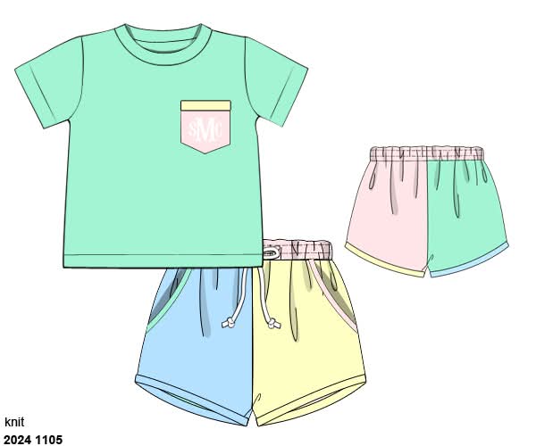 Pre Order 135: Sellers Colorblock- Boys Knit Pocket Shortie Set