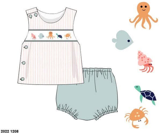Pre Order 152: Under The Sea- Boys Smocked Diaper Set