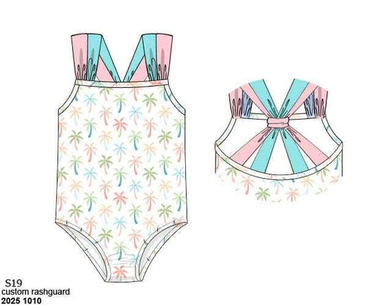 Pre Order 135: Pastel Palms- Girls Rashguard 1pc Swimsuit