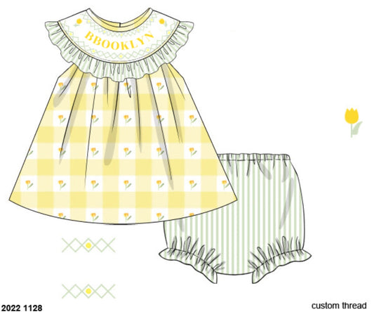 RTS: Girls Only- Sunny Blooms Name Smock Woven Bloomer Set "BBOOKLYN"