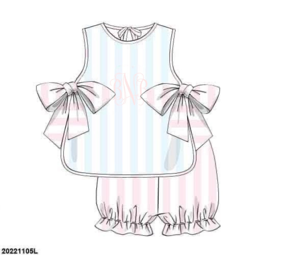 Pre Order 138: Pastel Stripe- Girls Knit Bubble Short Set