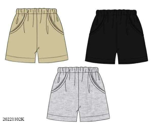 Pre Order 136: 3pc Bottom Packs- Boys Black, Gray, and Tan Traditional Shorts