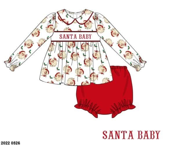 RTS: Christmas Name Smocks- Vintage Santa Knit Bloomer Set