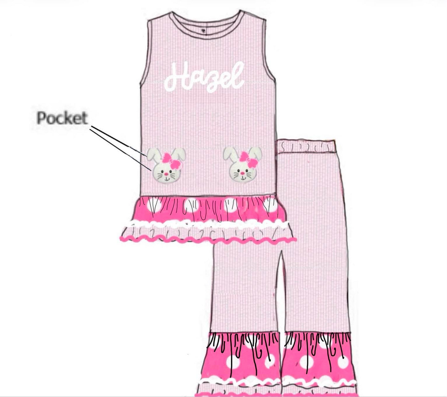 Pre Order 148: Lynn’s Ole Bunnies- Girls Appliqué Pant Set