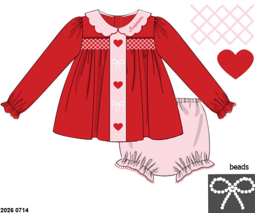 Pre Order 147: Heart to Handle- Girls Knit Bloomer Set