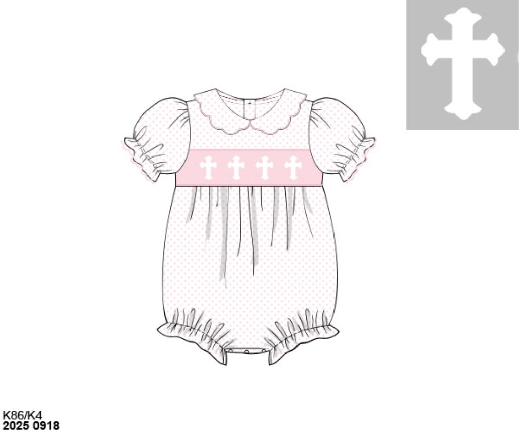 Pre Order 148: Bitty Dot Crosses- Girls Knit Bubble