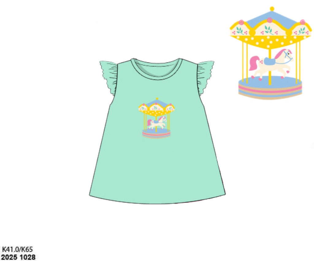 RTS: Critter Collection- Girls Carousel Embroidered Shirt
