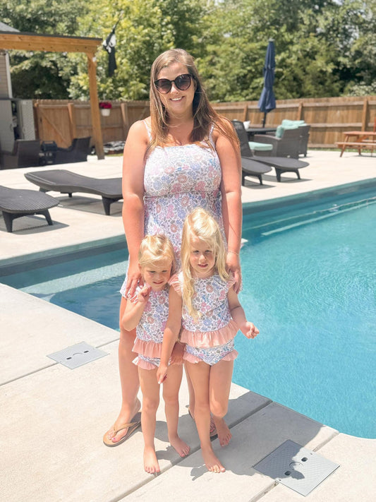 RTS: Capri Floral & Check- Girls 2pc Rash Guard Swim