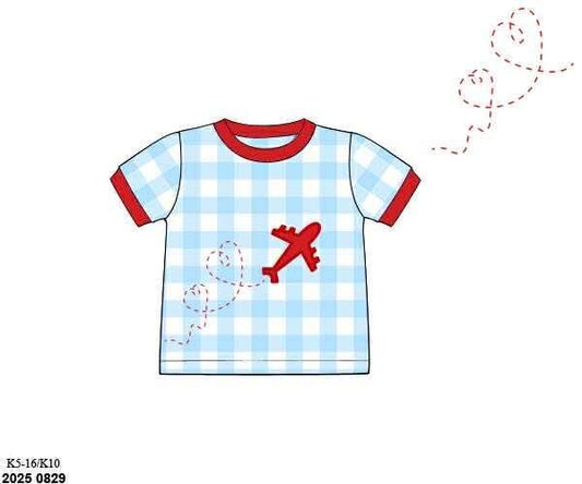 Pre Order 132: Valentine Shirt Only- Boys Plane Applique Shirt