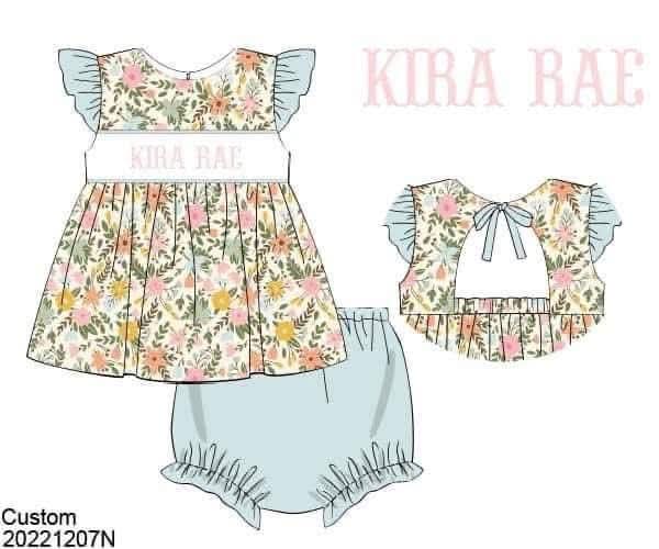 Pre Order 149: Everyday Name Smocks- Girls Kira Rae Bloomer Set