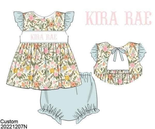 Pre Order 149: Everyday Name Smocks- Girls Kira Rae Bloomer Set