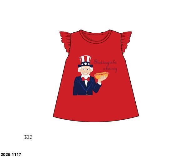 RTS: Patriotic Collection- Girls Hot Dog Appliqué Shirt