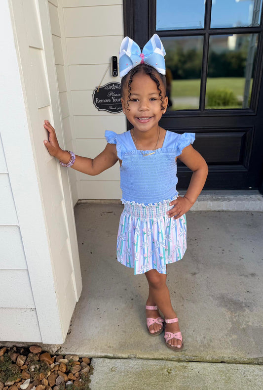RTS: Prescott Petals & Plaid- Girls Smocked Skort Set