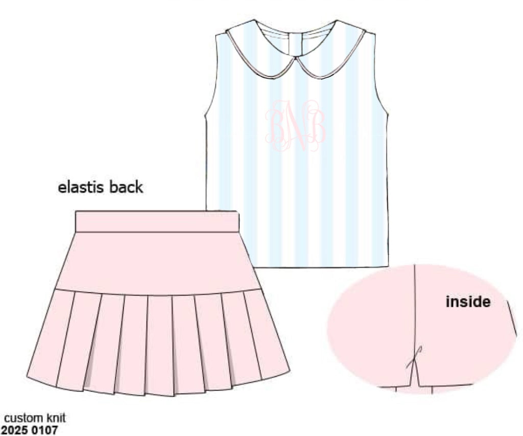 Pre Order 138: Pastel Stripe- Girls Knit Skort Set