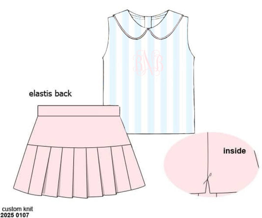 Pre Order 138: Pastel Stripe- Girls Knit Skort Set