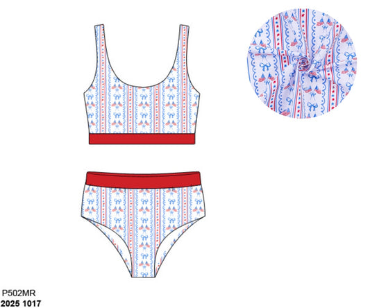 Pre Order 137: Liberty Belle- Mom/Mini 2pc Rash Guard