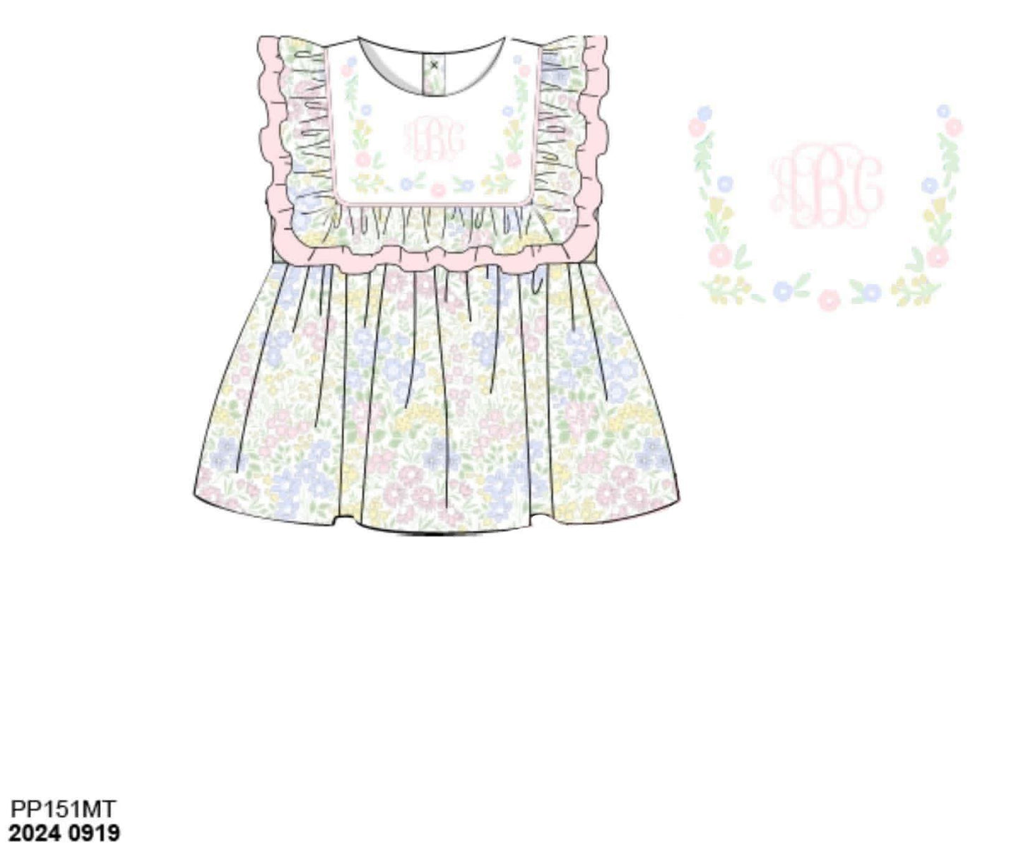 Pre Order 146: Girls Only-  Embroidered Izzy Floral Monogram Knit Shirt