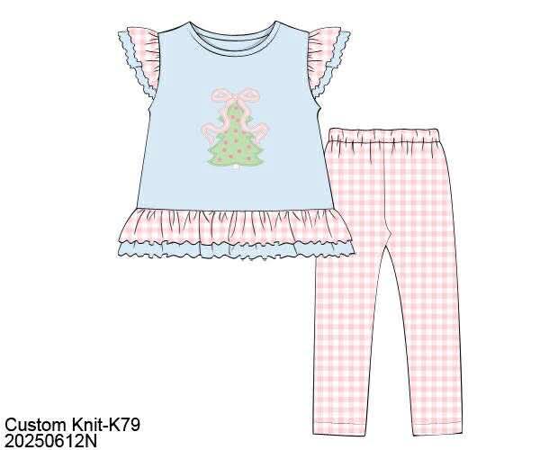 RTS: Pastel Pines- Girls Appliqué Legging Set