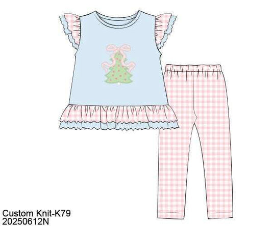 RTS: Pastel Pines- Girls Appliqué Legging Set