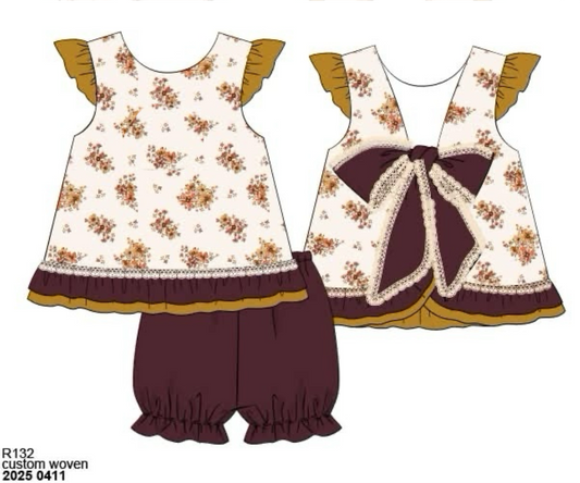 RTS: Rustic Blooms- Girls 2pc Knit Bubble Short Set