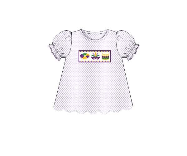 Pre Order 146: Mardi Party- Girls Smocked Trio Knit Shirt