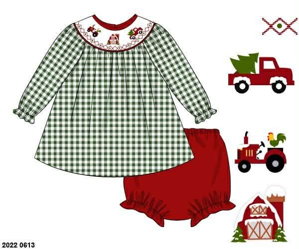 *CHRISTMAS RTS: Rerun Smocked Farm- Girls Knit Bloomer Set