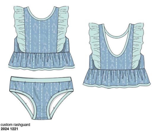 RTS: Tybee Fish- Girls 2pc Sleeveless Rash Guard Swim
