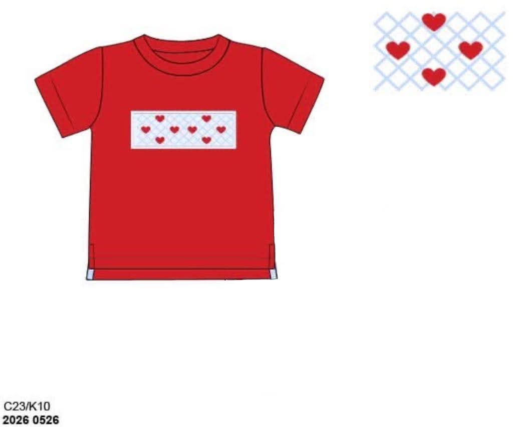 Pre Order 146: Valentines- Boys Geo Smocked Hearts Knit Shirt