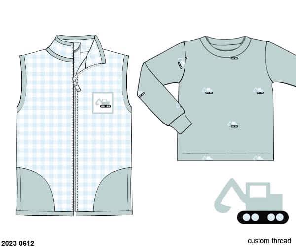 Pre Order 145: Boys Only- Smocked Construction 2pc Vest Set