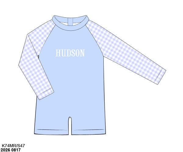Pre Order 148: Izzy Floral & Blue Gingham- Boys 1pc Rashguard Swim