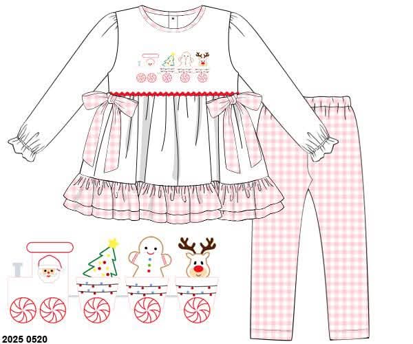 RTS: Candy Cane Caboose- Girls Knit Legging Set