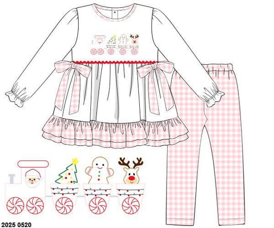 RTS: Candy Cane Caboose- Girls Knit Legging Set