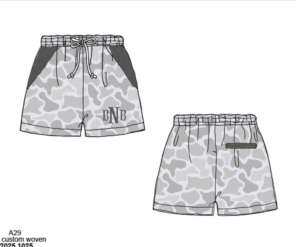 Camo Craze Flash Presale: Swim- Dad/Mini Woven Traditional Gray Shorts