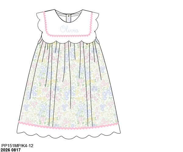 Pre Order 148: Izzy Floral & Blue Gingham- Girls Knit Dress