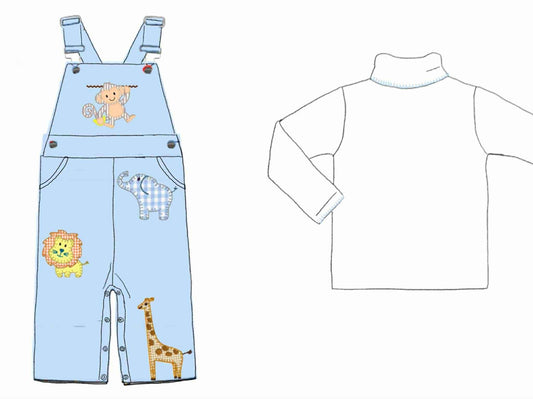 RTS: Safari Appliqué- Boys Woven 2pc Longall