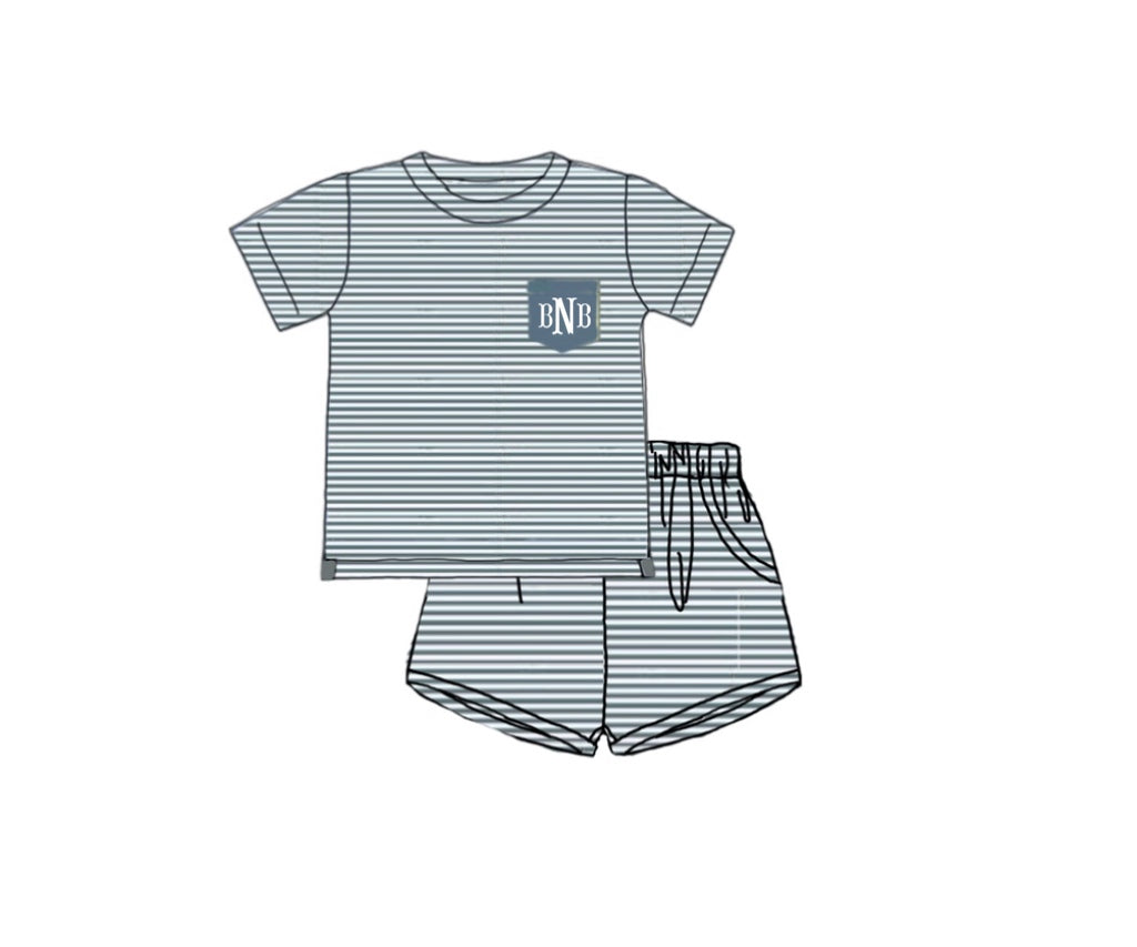 Pre Order 148: Boys Playsets & Undies- Stone Stripe Shortie Set