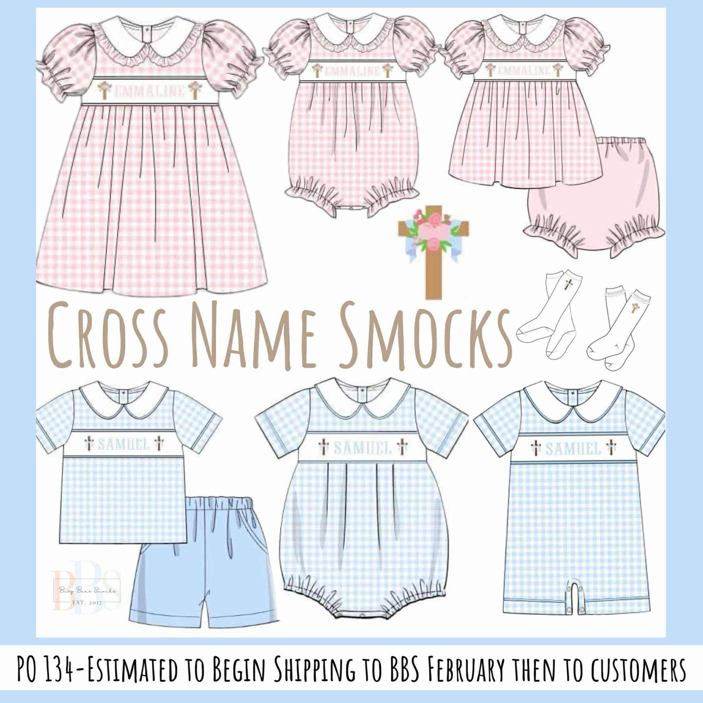 RTS: Cross Name Smocks- Boy Socks